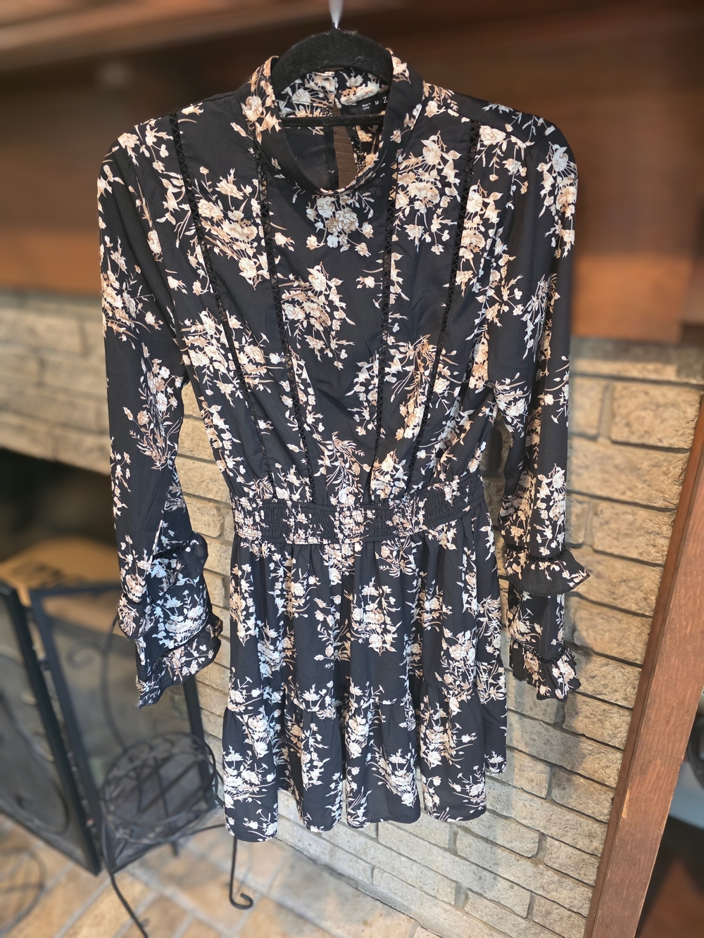 Zaful Black Floral Long Sleeve Ruffle Mini Dress - Picture 3 of 6